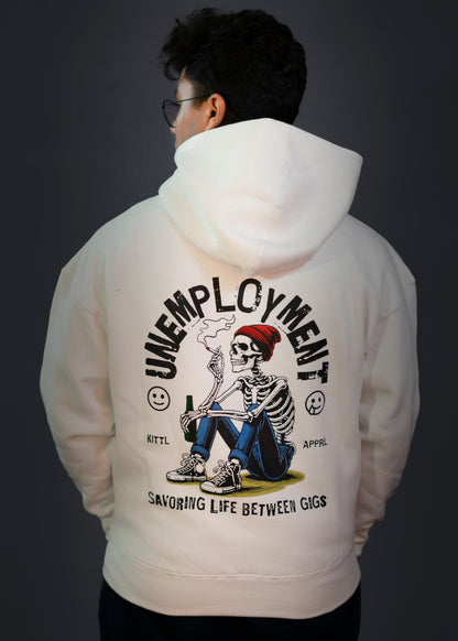 Unemployed graphic White Skull Hoodie