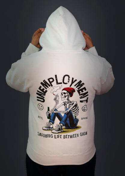 Unemployed graphic White Skull Hoodie