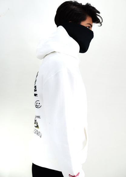 Unemployed graphic White Skull Hoodie