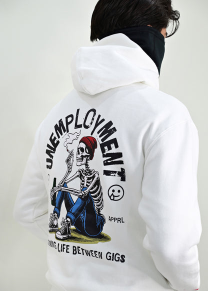 Unemployed graphic White Skull Hoodie