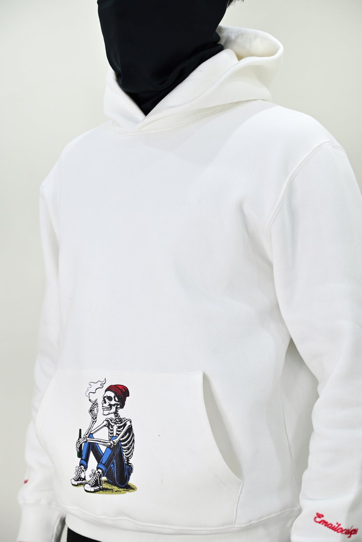 Unemployed graphic White Skull Hoodie